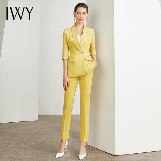 IWY/高端黄色西服西装套女时尚修身气质女神范职业主管通勤正装工作服	C10226-Y+P10226-Y 商品图1