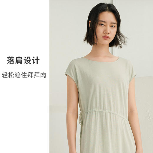 HSIA遐睡衣裙女夏季薄款圆领宽松抽绳中裙亲肤透气简约新款家居裙 商品图3