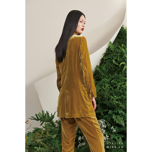 【雨久】古铜黄真丝丝绒慵懒宽松单扣西装外套/00187A 商品图3