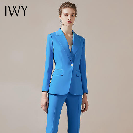 IWY/简约一粒扣高端职业装女总裁职场正装套装蓝色修身显瘦休闲工作服	203008C1+P3 商品图2