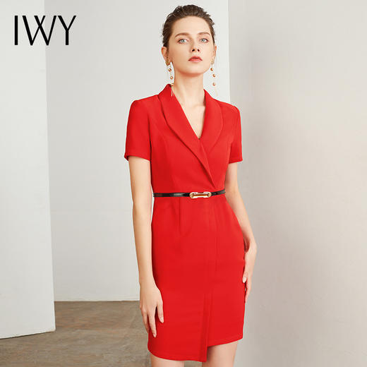IWY/短袖红色连衣裙女气质法式美容院美业设计感小众个子西装裙04Q1+D810黑 商品图0