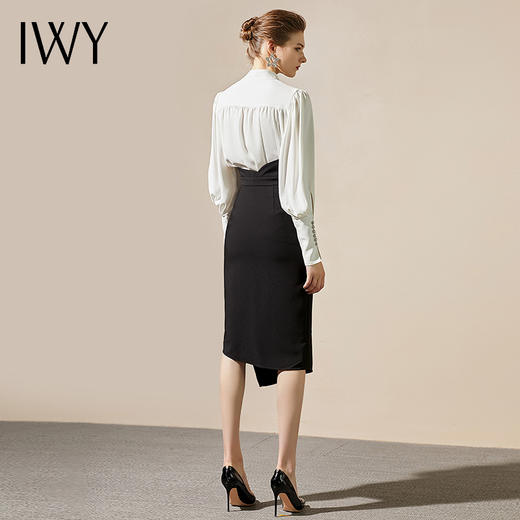 IWY/ 时尚圆领休闲长袖百搭系带衬衫女气质显瘦职业装正装鱼尾裙工作服203082B1+203100S1 商品图3