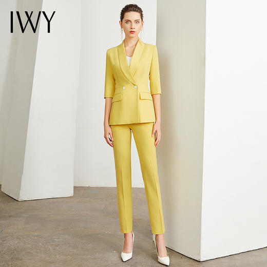 IWY/高端黄色西服西装套女时尚修身气质女神范职业主管通勤正装工作服	C10226-Y+P10226-Y 商品图0