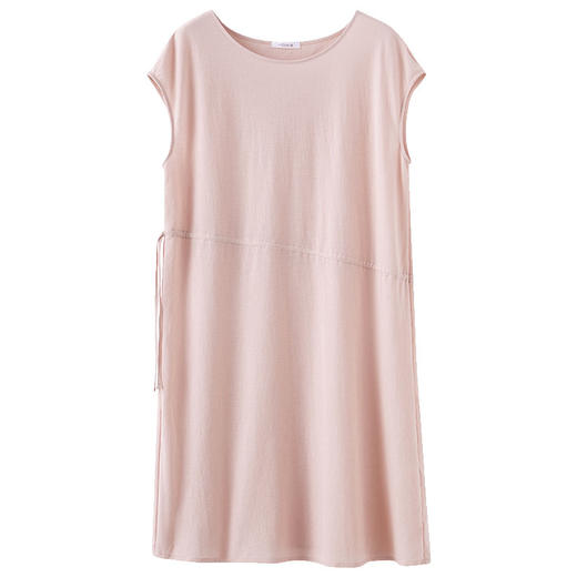 HSIA遐睡衣裙女夏季薄款圆领宽松抽绳中裙亲肤透气简约新款家居裙 商品图5