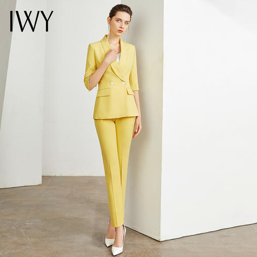 IWY/高端黄色西服西装套女时尚修身气质女神范职业主管通勤正装工作服	C10226-Y+P10226-Y 商品图4