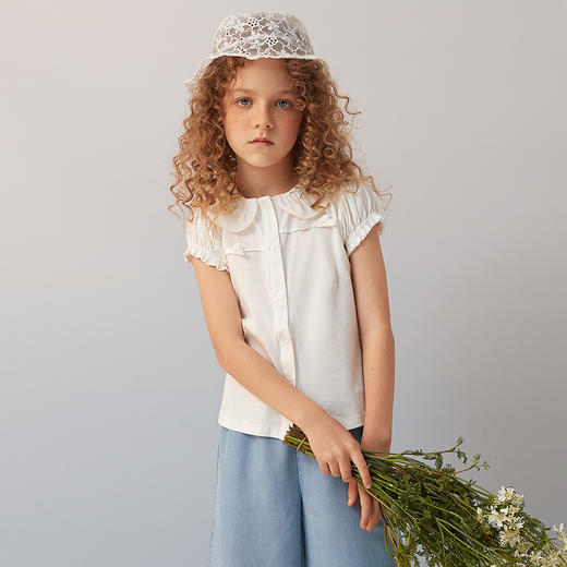 【纯棉短袖衬衫】童装短袖衬衫女童2021夏季新款白色纯棉衬衣 商品图3