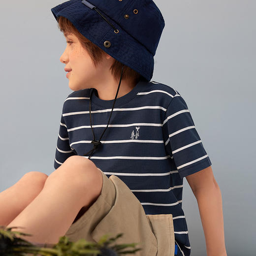 【纯棉条纹T】童装条纹短袖T恤男童2021夏新款圆领薄款打底上衣 商品图2