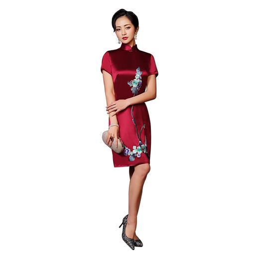 上海旗袍厂LHS-2003新款年轻婆婆婚宴婚礼烫钻气质短款旗袍 中国风妈妈装连衣裙春季 商品图4