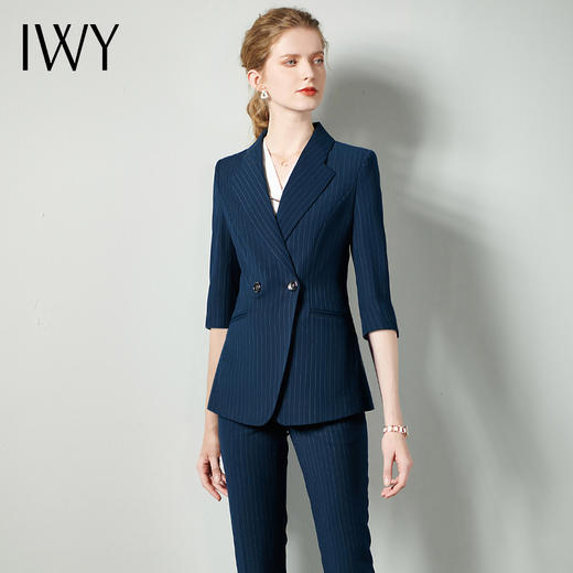 IWY/藏青色职业套装女设计感七分袖时尚气质定制西装时髦主管高档C10388+P10345 商品图0