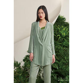 【雨久】海松绿真丝丝绒慵懒宽松单扣西装外套/00187