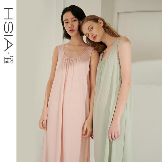 HSIA遐 性感睡衣裙女夏季中长款深U露背显瘦家居裙透气宽松背心裙 商品图0