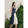 【海岛野梨树】藏青米白撞色线条V领褶皱连衣裙/0000679A 商品缩略图0