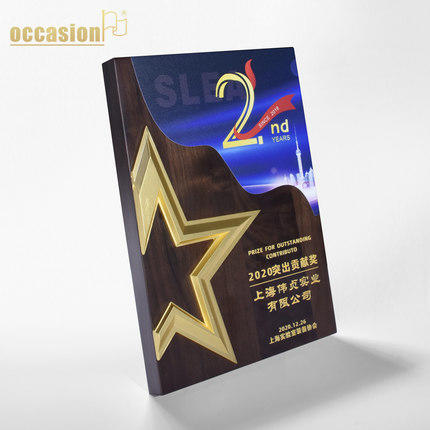 创意金属五角星木质高档实木奖牌定制定做授权牌证书聘书制作奖品 商品图1
