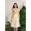 【海岛野梨树】奶黄米白撞色线条V领褶皱连衣裙/0000679 商品缩略图0