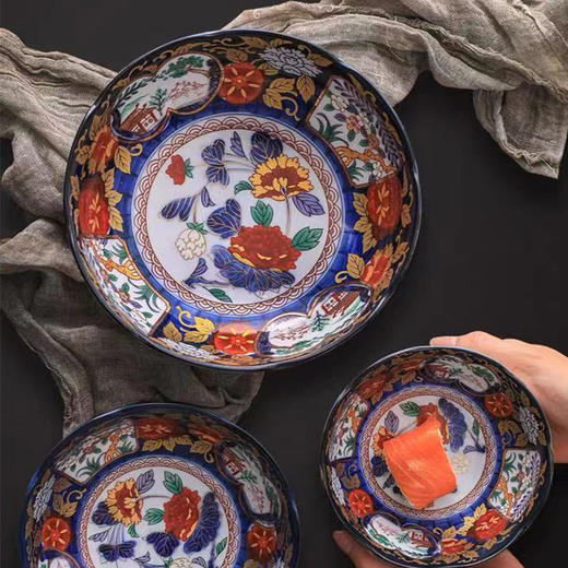 日本进口染锦金彩牡丹 | 陶瓷餐具复古伊万里家用日式吃饭碗单个圆钵大号泡面汤碗! 商品图3