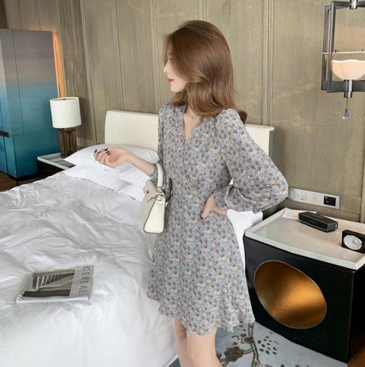 【服饰鞋包】春秋冬季高腰雪纺新款气质女神范小个子长袖碎花连衣短裙森系显瘦 商品图2