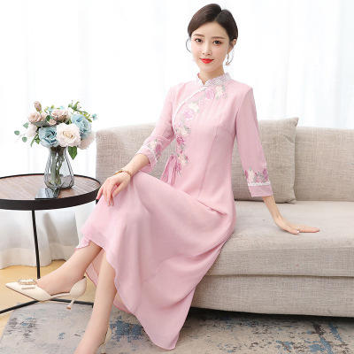 AHM- ymj8147 改良版旗袍连衣裙女2021新款复古端庄大气唐装中国风汉服气质长裙 商品图1