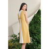 【巴黎野蔷薇】奶黄米白撞色流畅V字设计褶皱连衣裙/0000697 商品缩略图3
