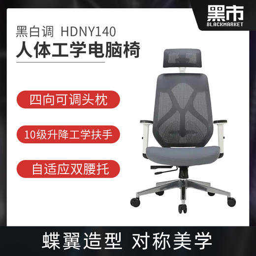 黑白调HDNY140电脑椅 人体工学椅家用老板椅舒适办公 舒适久坐 商品图0