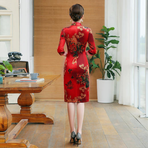 YCE  A505-2061改良版七分袖金丝绒旗袍裙 商品图3