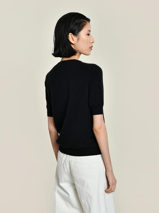 2021新款女士拉毛真丝羊绒十二针单股短袖套头衫 商品图3