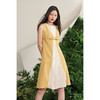【巴黎野蔷薇】奶黄米白撞色流畅V字设计褶皱连衣裙/0000697 商品缩略图0