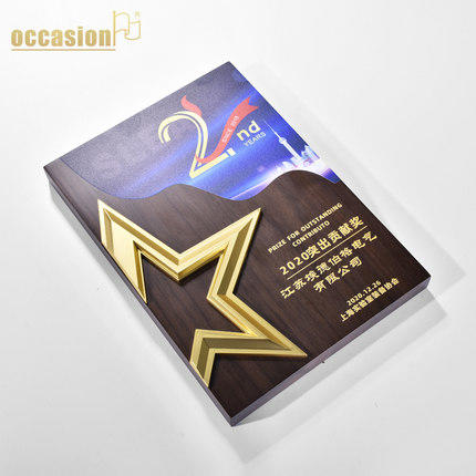 创意金属五角星木质高档实木奖牌定制定做授权牌证书聘书制作奖品 商品图4