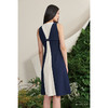 【巴黎野蔷薇】藏青米白撞色流畅V字设计褶皱连衣裙/0000697A 商品缩略图2