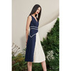 【海岛野梨树】藏青米白撞色线条V领褶皱连衣裙/0000679A 商品缩略图2