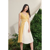 【海岛野梨树】奶黄米白撞色线条V领褶皱连衣裙/0000679 商品缩略图1