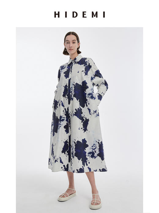 HIDEMI 蓝色印花特殊涂层棉三件套 衬衫/衬衫裙/弹力打底上衣 商品图7