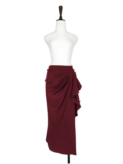 TYNVIE 花边装饰侧开衩修身长裙 - 红色 商品图1