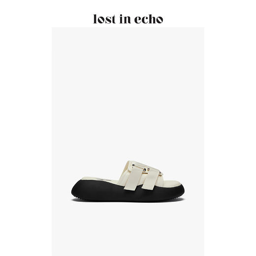 lost in echo 原创设计师品牌 魔术贴面包厚底鳄鱼压纹拖鞋 商品图1