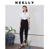 NEELLY纳俪抽褶荷叶边腰封直筒小脚西装裤显瘦百搭宽松黑色休闲裤N092104AH035 商品缩略图2