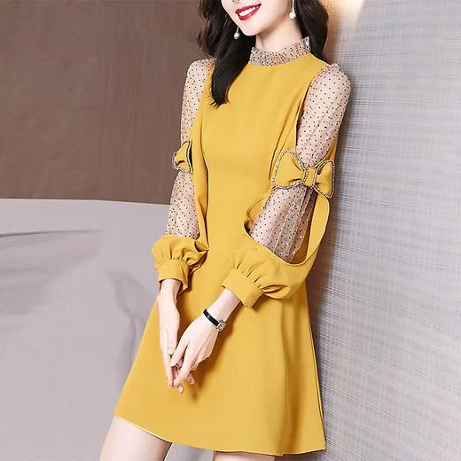 OLN5618 2021年新款春季法式轻奢名媛炸街气质收腰显瘦蝴蝶结网纱连衣裙女 商品图1