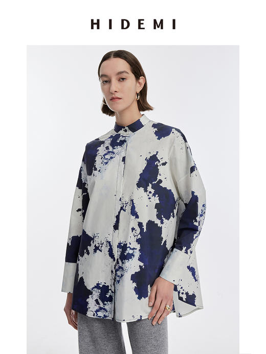 HIDEMI 蓝色印花特殊涂层棉三件套 衬衫/衬衫裙/弹力打底上衣 商品图9