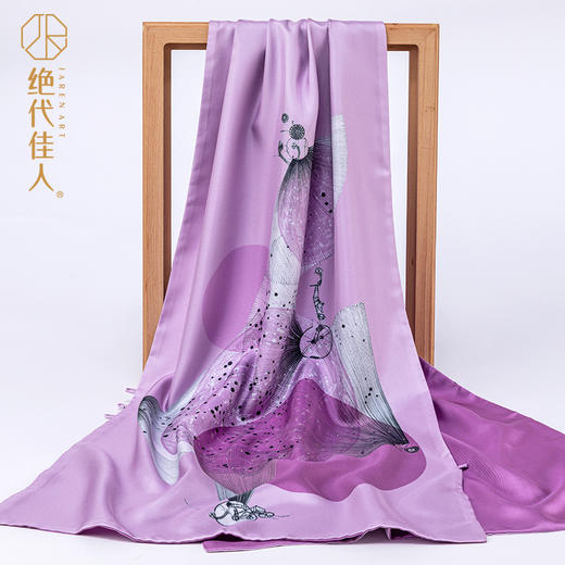 绝代佳人真丝围巾丝巾艺术家古原缎面百变披肩中国风丝绸披肩女 商品图3