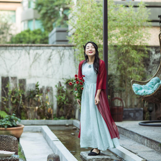 【林栖设计小店】【现货】夏季新品复古桑蚕丝中长款七分袖真丝开衫薄外套女1912068 商品图1