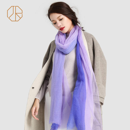 绝代佳人 纯羊绒蝉翼纹羊绒围巾披肩加长 云水禅心 渐变 薄 商品图0