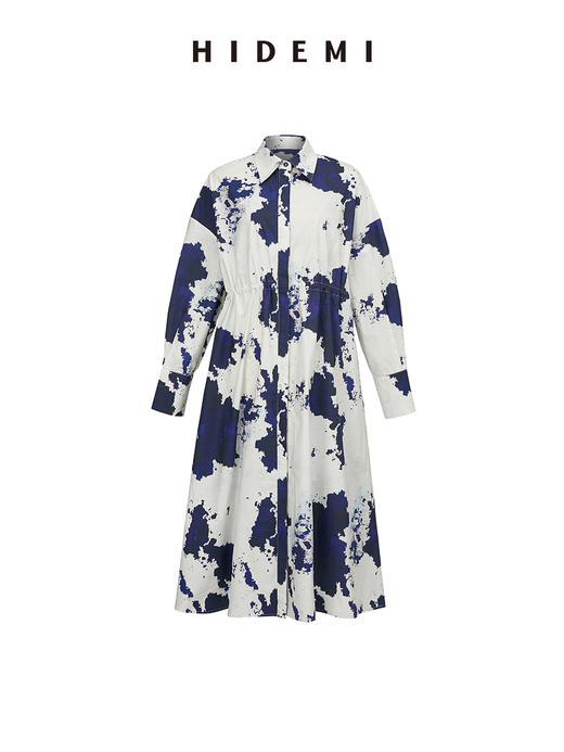 HIDEMI 蓝色印花特殊涂层棉三件套 衬衫/衬衫裙/弹力打底上衣 商品图1