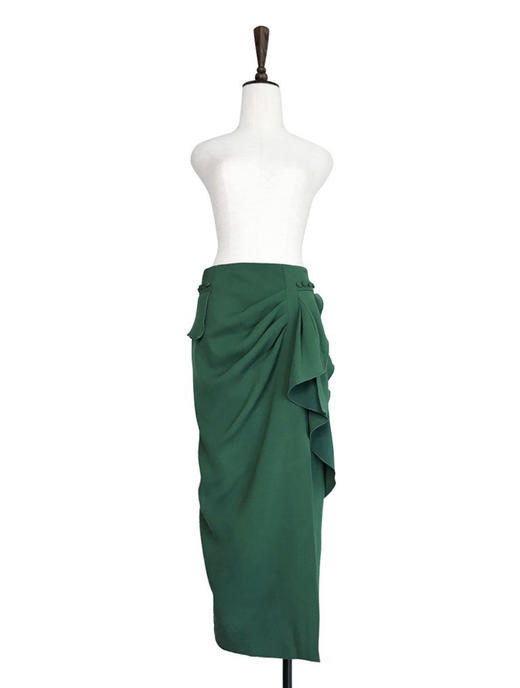 TYNVIE 花边装饰侧开衩修身长裙 - 绿色 商品图1