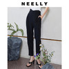 NEELLY纳俪抽褶荷叶边腰封直筒小脚西装裤显瘦百搭宽松黑色休闲裤N092104AH035 商品缩略图0