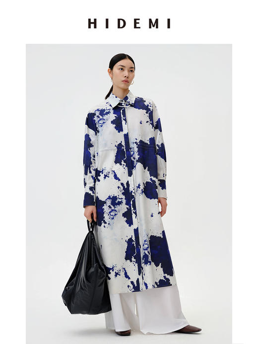 HIDEMI 蓝色印花特殊涂层棉三件套 衬衫/衬衫裙/弹力打底上衣 商品图4