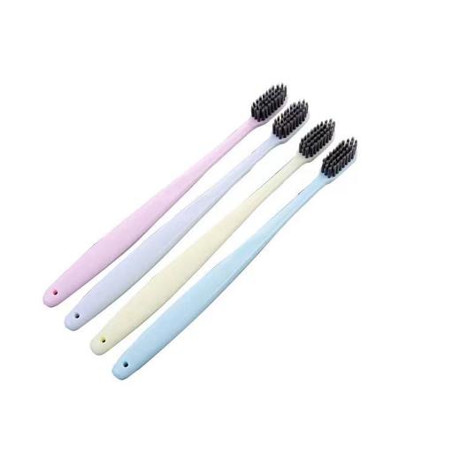 【超值！竹炭牙刷】网红同款 无印同款 日式良品竹炭牙刷素色小头细软毛牙刷家庭 情侣旅行牙刷1盒/4支 商品图5