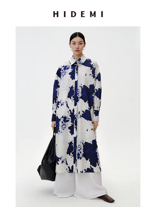 HIDEMI 蓝色印花特殊涂层棉三件套 衬衫/衬衫裙/弹力打底上衣 商品图0