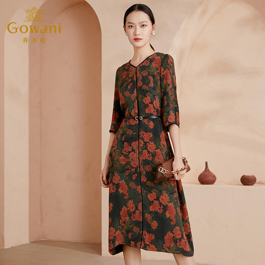 乔万尼真丝连衣裙女夏新款雍容华贵复古收腰设计感EI2E747 商品图1