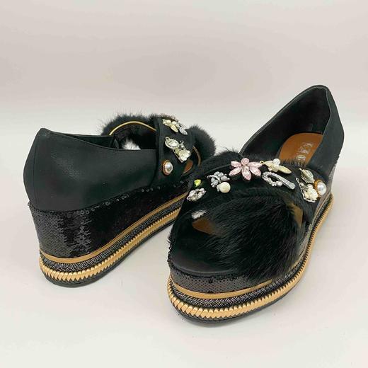 LFGJ 3840 马毛交叉带坡跟增高鱼嘴凉鞋 商品图2