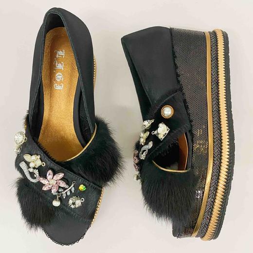 LFGJ 3840 马毛交叉带坡跟增高鱼嘴凉鞋 商品图5