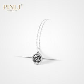 PINLI品立2021街头嘻哈不锈钢圆形大树吊坠男项链饰品D212628378