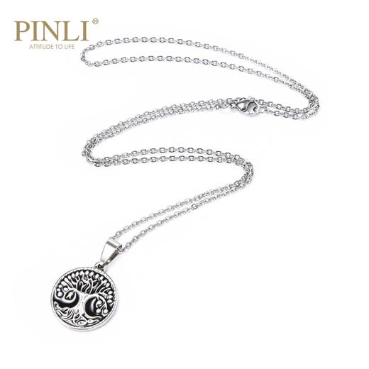 PINLI品立2021夏季潮牌不锈钢圆形吊坠男饰品首饰项链D212628381 商品图1